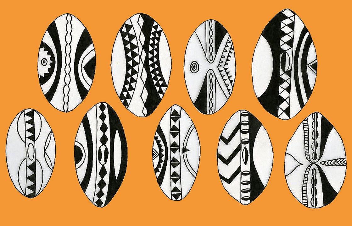 Maasai tribe shields. Traditional patterns, decorations, Stock